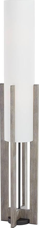 Possini Euro Design Arrista Modern 63" Tall Standing Floor Lamp Cylinder Foot Switch Wood Gray Wash Finish Living Room Bedroom House Reading Office Home Decor Entryway Dining Indoor White Shade