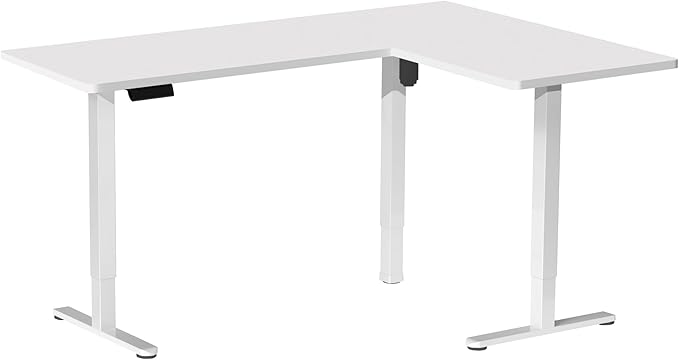 VIVO Corner Standing Desk, 63 x 55 inch Reversible L-Shaped Workstation, Electric Height Adjustment, Home, Office, and Reception Rooms, White Table Top White Frame, DESK-E3CTW