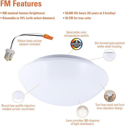HALO 8 inch LED 3CCT Selectable Low Profile Round Flushmount