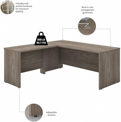Pemberly Row 72W L Shaped Desk with Drawers in Modern Hickory - Engineered Wood
