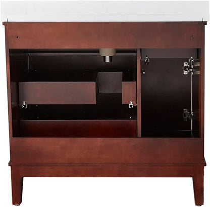 Hanover 36 Set Includes w, Brown Bedford 36'' Vanity Sink Combo for Bathroom, Powder Room | Pre-Assembled 1 Door, 3 Drawers | Accent Mirror | Artificial Stone Countertop, Cabinet, 36 inches