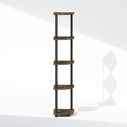 Furinno Turn-N-Tube Corner Shelf, 5-Tier Corner Display Rack, Shelving Unit, for Organization and Storage, Living Room, Home Office, Garage, Bedroom, Columbia Walnut