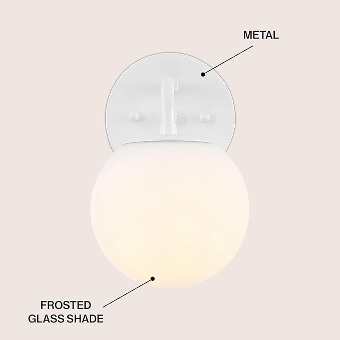 JONATHAN Y JYL3534D Louis Parisian Globe 5.75" 1-Light Metal/Frosted Glass Modern Contemporary LED Vanity Light Midcentury, Glam, Transitional, Bathroom, Powder Room, Dressing Room, Bedroom, White