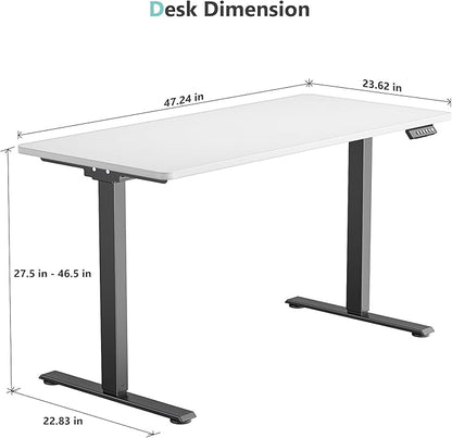 Dual Motor Electric Standing Desk with One Piece Desktop, 48 x 24 Inch Adjustable Height Sit to Stand Up Desk for Home Office, Work & Study, Black Frame & White Desktop (2 Packages)