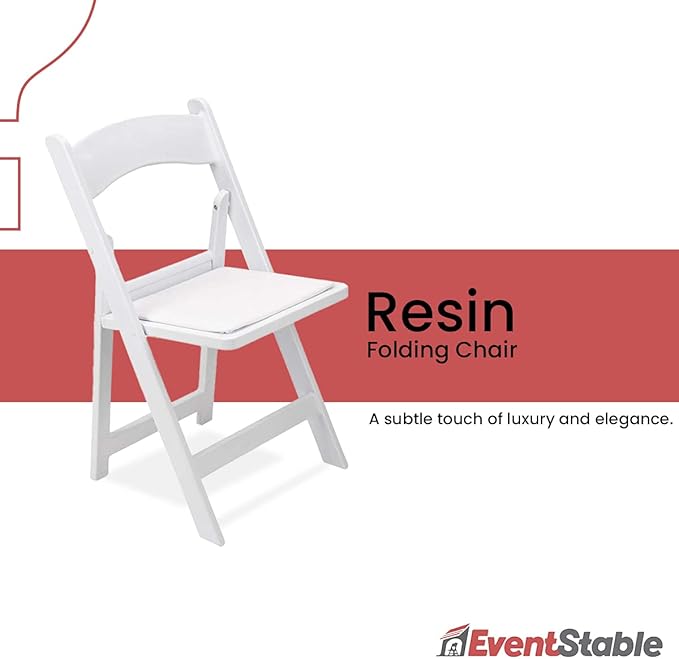 EventStable Titan PRO Resin White Indoor/Outdoor Lightweight Vinyl Padded Folding Chair for Weddings Parties Events - 4 Pack