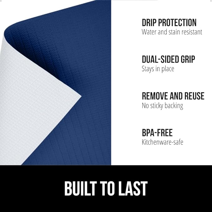 GORILLA GRIP DripGuard Shelf Liner, Non Adhesive Drawer and Kitchen Cabinet Protector, Slip Resistant BPA Free Smooth Surface Plastic Liners for Cabinets, Bathrooms, Closets, 12x120 Inch, Navy Blue