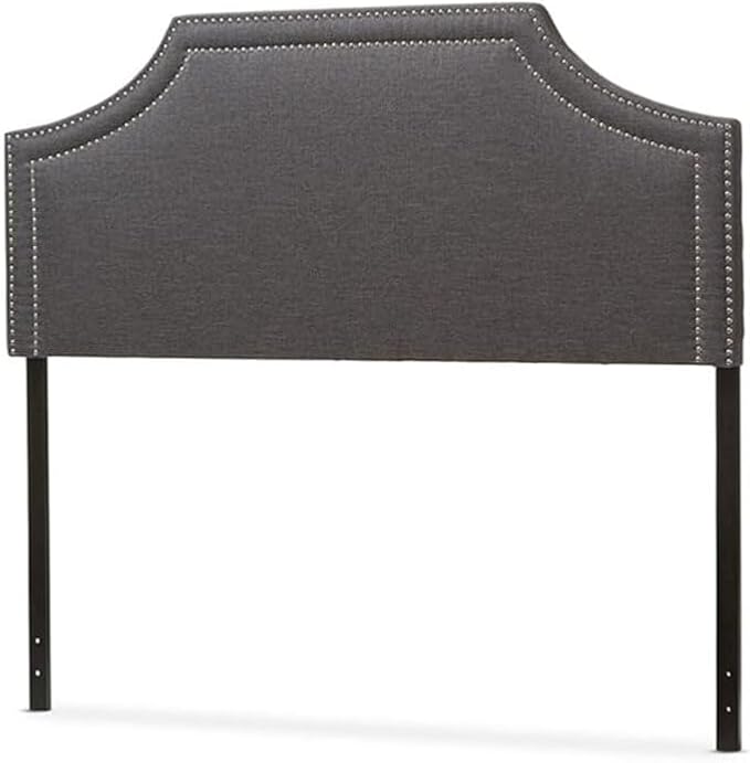 Urban Upmarket Modern and Contemporary Fabric Upholstered Headboard, Nailded Trim Head Board Grey/Full