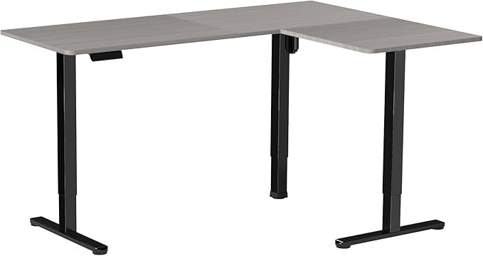 VIVO Corner Standing Desk, 63 x 47 inch Reversible L-Shaped Workstation, Electric Height Adjustment, Home, Office, and Reception Rooms, Dark Gray Table Top Black Frame, DESK-E3CTG-47