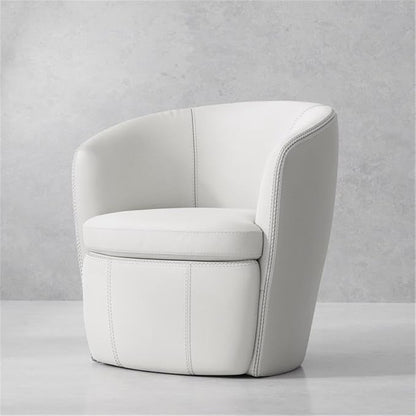 Pemberly Row Traditional All Italian Leather Swivel Club Chair in White
