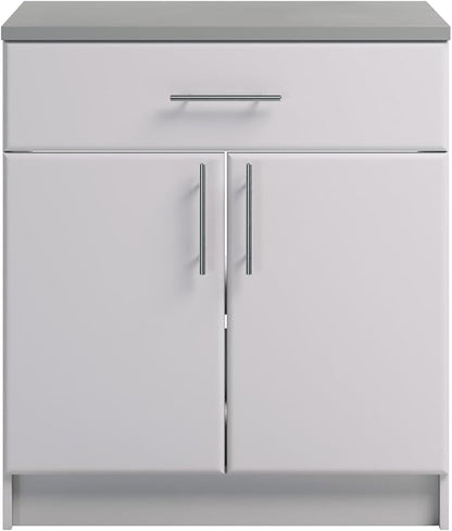 Prepac Elite 36" Tall Storage Cabinet with Doors and Shelves, Multipurpose Garage Cabinet with Large Drawer and Adjustable Shelf, Open Back Storage Furniture for Kitchen, Laundry Room, Garage, White