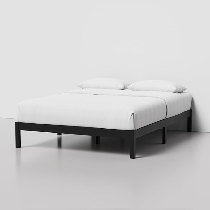 LIFEMENT Classic Wood Platform Bed Frame, Essential, Noise Free, Under Bed Storage, No Box Spring Needed, Easy Assembly (Black, Queen (U.S. Standard))