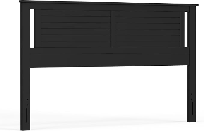 Serene Poplar Wood King Size Headboard in Black, Modern Farmhouse Panel with Horizontal Scoring, Casual Coastal Style, Easy Assembly, Quality Materials