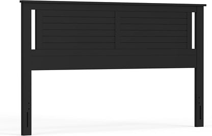Serene Poplar Wood King Size Headboard in Black, Modern Farmhouse Panel with Horizontal Scoring, Casual Coastal Style, Easy Assembly, Quality Materials