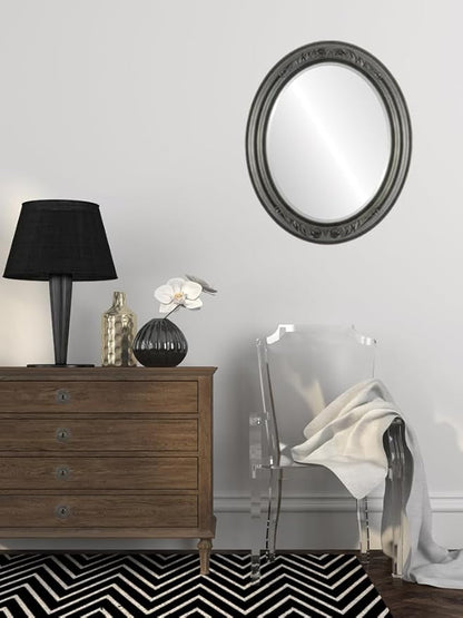 OVALCREST Oval Beveled Wall Mirror for Home Decor - Florence Style - Black Silver - 44" x 34"