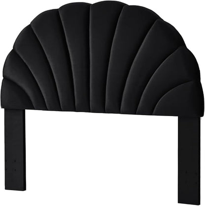 24KF Stunning Crown Design Queen Headboard, Upholstered Soft Velvet Petal Pattern Headboard Queen/Full, 6039-Q-Black