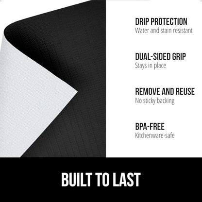 GORILLA GRIP DripGuard Shelf Liner, Non Adhesive Drawer and Kitchen Cabinet Protector, Slip Resistant BPA Free Smooth Surface Plastic Liners for Cabinets, Bathrooms, Closets, 12x120 Inch, Black