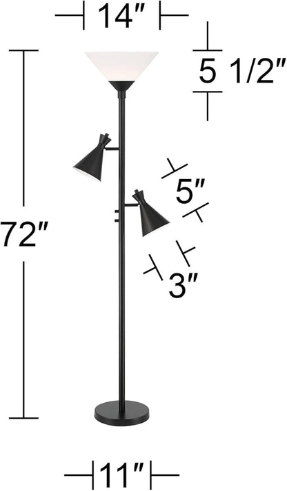 Possini Euro Design Ballard Modern 72" Tall Standing Floor Lamp Skinny Large Tree Torchiere Pole Task with Side Lights Dimmable Black Metal Living Room Bedroom House Reading Office Home Decor