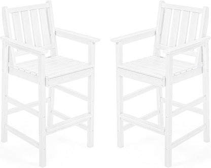 Adirondack Bar Chair Set of 2, HDPE Tall Adirondack Chairs Bar Stools with Footrest, Outdoor Bar Height Stool Chair Set, HDPE Patio Barstools Set for Balcony, Porch, Deck, Pool, Pearl