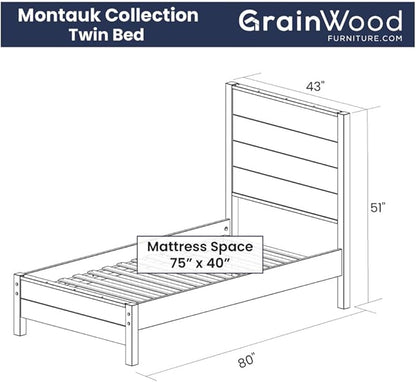 Grain Wood Furniture Montauk Solid Wood Bed, Twin Size, Rustic Grey