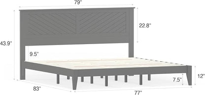 Serene Farmhouse Style Wood Bed in King Size with Chevron Scoring Headboard, Coastal Modern Design, Sturdy, Easy Assembly, Ample Underbed Storage, Black Finish