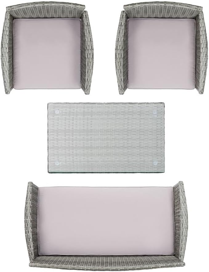 SAFAVIEH PAT7506B Collection Bandele Grey 4-Piece Outdoor Living Patio Set