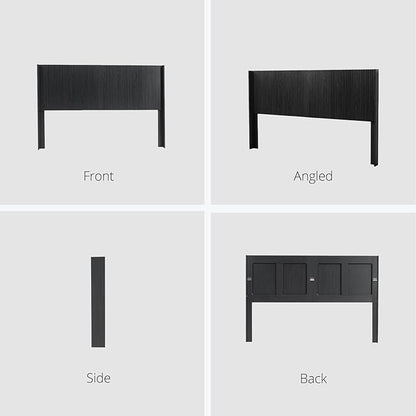 KEIKI Wooden Queen Size Headboard Only, 64.5" Wide Farmhouse Headboards with Wall Mounted Fluted Panel & Wingback for Bedroom, Black Oak