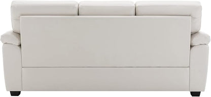 Morden Fort Faux Leather Loveseat and 3 Seater Sofa Set, Modern Luxury Furniture with Removable and Easy to Clean Cushions, Skin-Friendly Wide Arm for Living Room Apartment Office Lounge, White