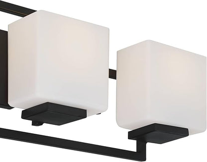 Possini Euro Design Modern Wall Light Black Hardwire 29" 4-Light Fixture Opal White Rectangular Geometric Glass Shade for Bedroom Bathroom Bedside Vanity Living Room Home Mirror Hallway Dining