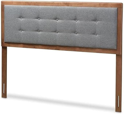 Mid-Century Marvel Fabric Upholstered Walnut Brown Finished Wood Headboard, Wall Mount Headboard Full/Dark Gray