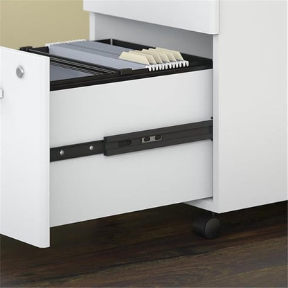 Pemberly Row 72W L Shaped Desk with Drawers in White - Engineered Wood