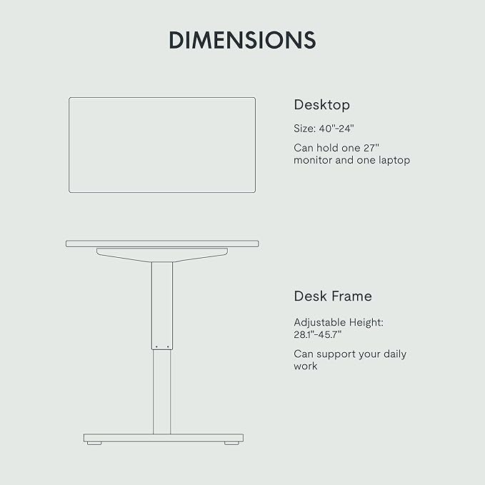 FLEXISPOT EN1 One-Piece Adjustable Desk 40 x 24 Inches Stand Up Desk Workstation Electric Standing Desk with Seamless Desktop (Silver Frame + 40 inches Black Top, 2 Packages)