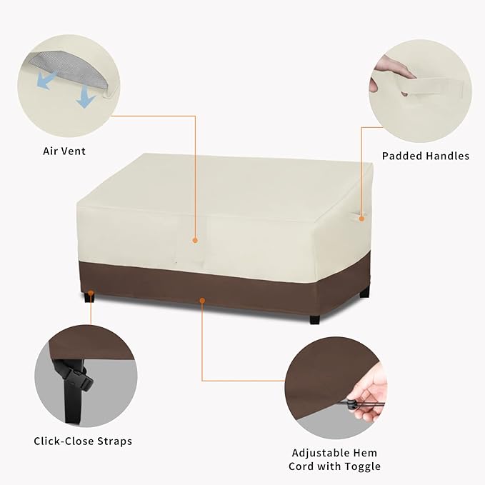 Easy-Going Waterproof Outdoor Couch Cover, Heavy Duty 3-Seater Patio Sofa Cover, Winchdproof Outdoor Furniture Cover with Air Vent (95Wx40Dx35H inch, Beige/Dark Brown)