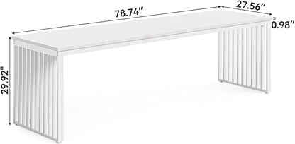 LITTLE TREE Two Person Desk, 78.74" Extra Long Computer Desk for 2 People, White Wooden Double Study Desk with Heavy Duty Metal Legs, Large Business Workstation for Home Office