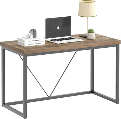 FOLUBAN Modern Home Office Desk, Rustic Wood and Metal Computer Desk, Industrial Study Writing Gaming Table Workstation, Vintage Laptop PC Desk, Oak 47 Inch