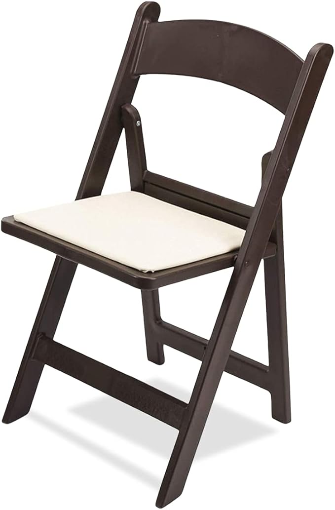 EventStable Titan PRO Resin Folding Chair - Dark Brown Indoor/Outdoor Lightweight Folding Chair - Vinyl Padded Foldable Chair for Weddings Parties Events - 4 Pack