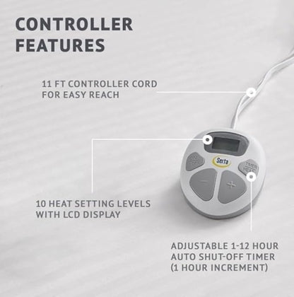 Serta Waterproof Heated Mattress Pad - Electric Bed Warmer with 10 Heat Settings, Auto Shut Off Timer, ETL Certified Electric Mattress Pad, Elastic Deep Pocket, Machine Washable, White Twin