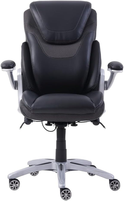 NBF Avanti Faux Leather Executive Office Chair Desk Chair - Ergonomic Chairs with Flip Arms - Modern Office Chair with Iridescent Silver Finish - Lumbar Support Chair (Gray)