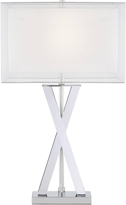 Possini Euro Design Proxima Modern Table Lamp with Black Marble Riser 28" Tall Chrome Silver Metal Double Rectangular Shades Decor for Bedroom Living Room Nightstand Bedside Office Kids Room