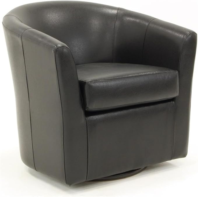 Pemberly Row Traditional 19" H Faux Leather Swivel Club Chair in Black