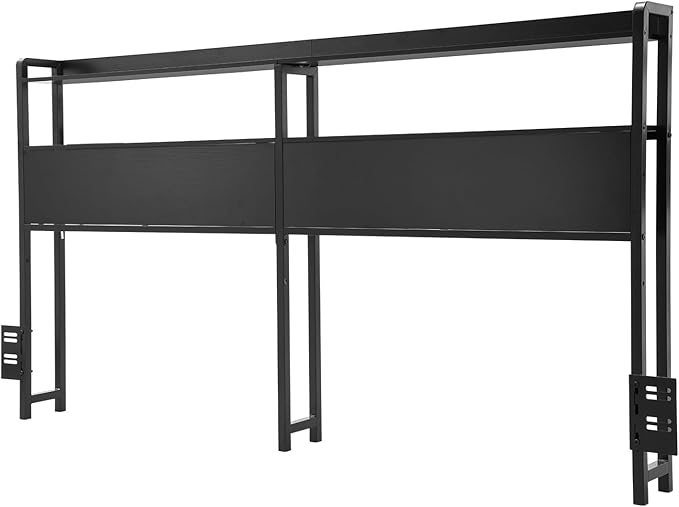 VEVOR Headboard for King Size Bed, Adjustable Height Headboard with 2 Shelves Storage, Freestanding Head Board with Charging Station and LED Light for Different Bed Frames, Easy Assembly, Black