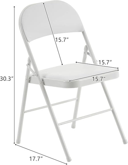 6 Pack White Folding Chairs with Padded Seats, Portable Stackable Foldable Chairs for Indoor and Outdoor, Commercial Seat with Metal Frame for Events Office Wedding Party, 330lbs Capacity