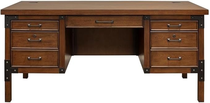 Pemberly Row Rustic Half Pedestal Wood Desk Writing Table Office Desk in Brown