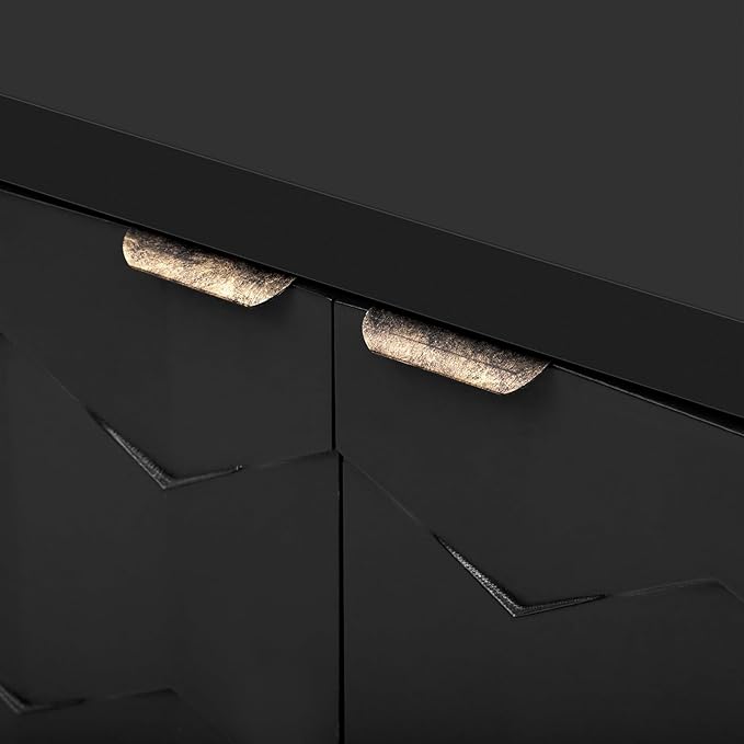 Sideboard Buffet Cabinet with Storage,Wood Modern Sideboard with Honeycomb Patterned Doors,Adjustable Shelves for Living Room Dining Room Kitchen (Black)