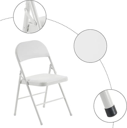 6 Pack White Folding Chairs with Padded Seats, Portable Stackable Foldable Chairs for Indoor and Outdoor, Commercial Seat with Metal Frame for Events Office Wedding Party, 330lbs Capacity