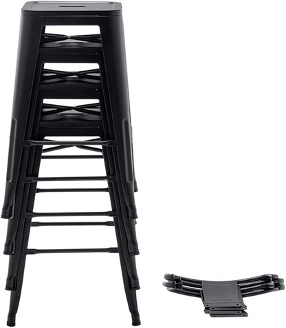 HAOBO Home 26" Low Back Metal Counter Stool Height Bar Stools [Set of 4] for Indoor/Outdoor Barstools, Matte Black