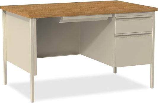 Lorell Single Right Pedestal Desk, 48 by 30 by 29-1/2-Inch, Putty Oak