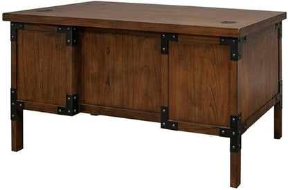 Pemberly Row Rustic Half Pedestal Wood Desk Writing Table Office Desk in Brown