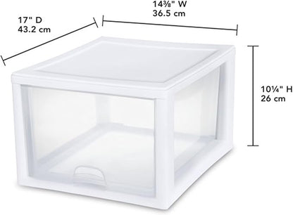 Sterilite 8-Pack 27 Quart Stacking Drawer, Clear Storage Closet Organizer, White Frame - Stackable Modular Plastic Drawers for Clothes, Accessories, Craft Supplies, Shoes or Linens