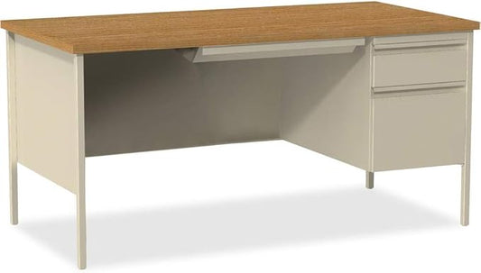 Lorell Single Right Pedestal Desk, Putty Oak, 66 by 30 by 29-1/2-Inch