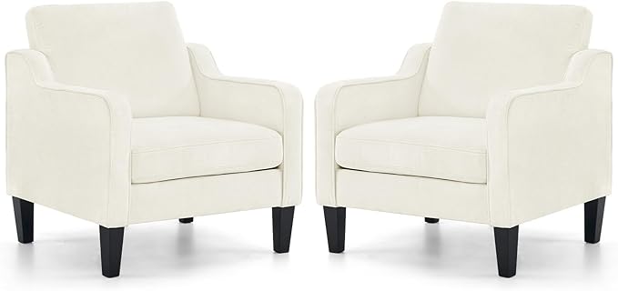 VINGLI Mid Century Modern Accent Chairs Set of 2, Comfy Armchair Chenille Sofa Upholstered Side Reading Chair for Living Room, Bedroom, Play Room, Apartment, Office